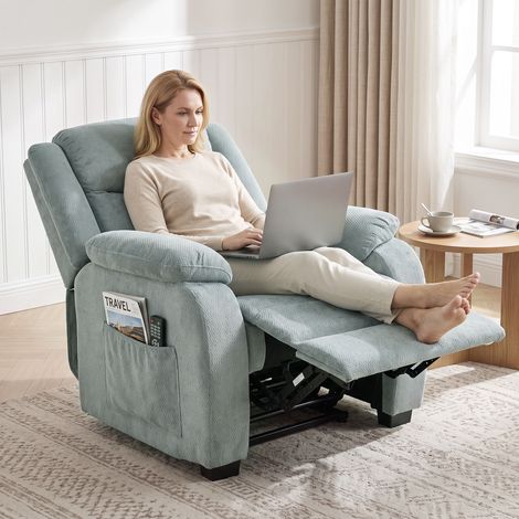 Fauteuil inclinable électrique avec télécommande et port USB, revêtement en lin, vert (1/5)