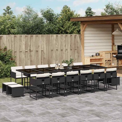 Ensemble à manger de jardin 17 pcs coussins noir résine tressée (1/5)