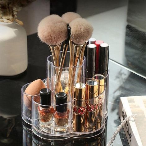 Elegante e moderna trousse per il trucco, organizer per cosmetici girevole a 360°, contenitore per cosmetici, ripiano con 6 scomparti, organizer per cosmetici (1/5)