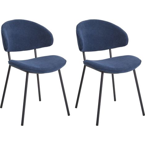 Set di 2 sedie da pranzo moderne Seduta imbottita in tessuto Senza braccioli Schienale curvo Gambe nere Blu scuro Kiana (1/5)