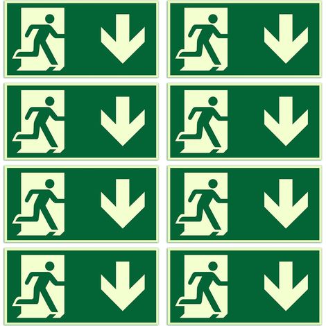 8 pièces Panneau Issue de Secours Flèche, 300x150mm PVC Autocollant Panneaux de Sécurité, Panneau Issue de Secours Photoluminescent aux Hôtels, Immeubles de Bureaux, Écoles, Couloirs (Style 1) (1/5)