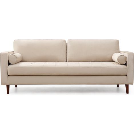 Canapé 3 places velours beige Romuza 215cm (1/5)
