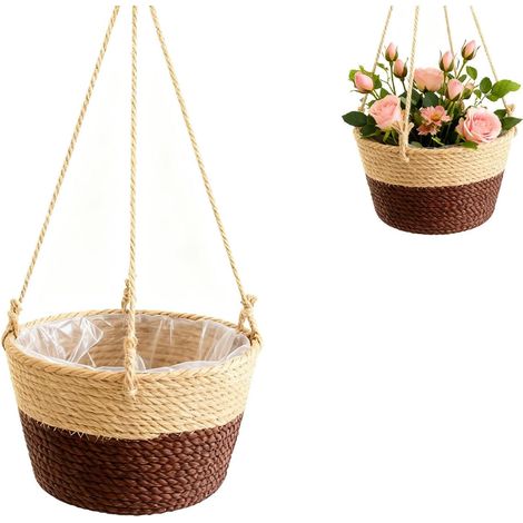 1 Panier Suspendu, Tissé Jonc De Mer, Corde De Jute, 50x20x13 Cm, Intérieur Extérieur (1/5)