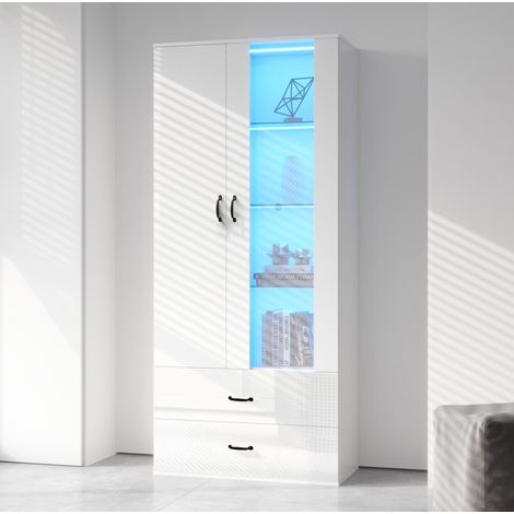 Vitrina almacenaje con LED y 2 puertas moderna blanca OKMYHOME (1/5)
