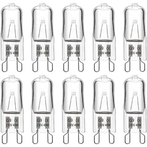 Ampoules halogènes G9 40 W 230 V 480 lm 2900 K blanc chaud, dimmables, pour lustres, lampes d'extérieur, appliques murales et éclairage de meubles (lot de 10). (1/4)