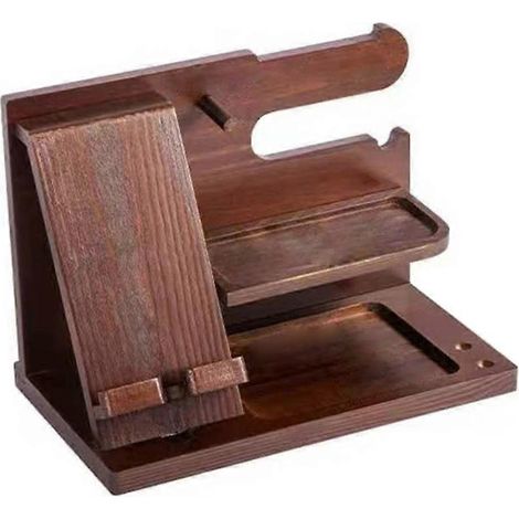 Handy-Dockingstation aus Holz, Schlüsselhalter, Geldbörsenständer, Schmuck- und Uhrenorganizer