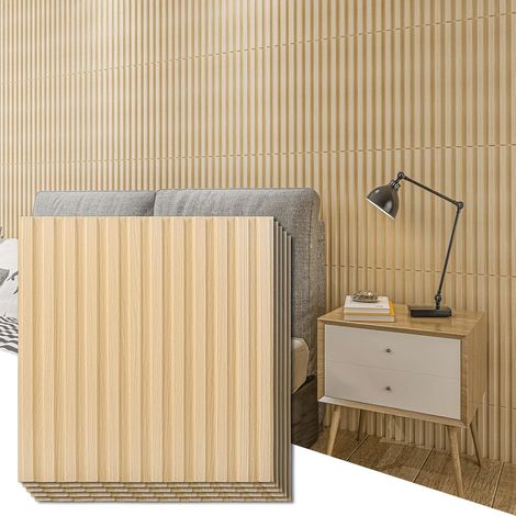 Lot de 12 Panneau mural à lattes, panneaux bois panneaux muraux  50 x 50cm,3㎡,Chêne (1/5)