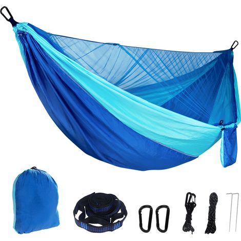 Hamac d'extérieur avec moustiquaire, hamac de voyage de camping respirant et ultra léger, bleu royal et bleu ciel (1/5)