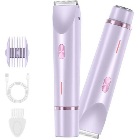 2-in-1 Bikini-Trimmer für Damen – USB-aufladbarer Elektrorasierer – IPX7 wasserdicht – für Achseln, Beine, Arme, Gesicht und Körper – Lila (1/4)