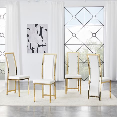 Chaises salle manger lot de 4 PU blanc métal doré OKMYHOME (1/5)