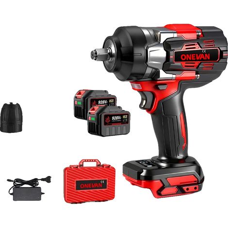 Llave de impacto eléctrica, 2800 Nm de par, motor sin escobillas, 2 baterías grandes, juego de 12 piezas. (1/2)