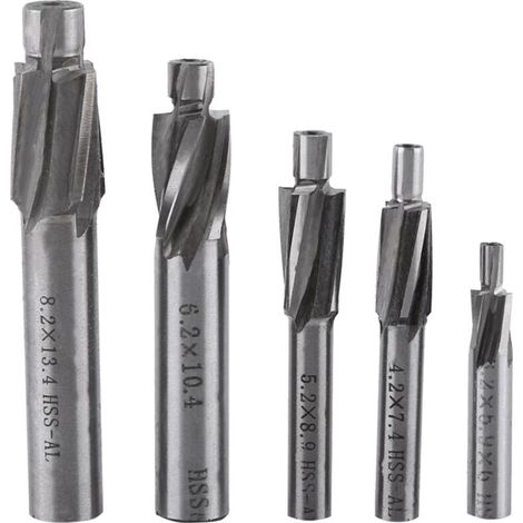 Juego de 5 fresas de extremo, cortador de ranuras, juego de herramientas de corte rotativo CNC M3-M8, 4 filos, HSS-AL para cobre, aluminio, acero, hierro fundido. (1/5)