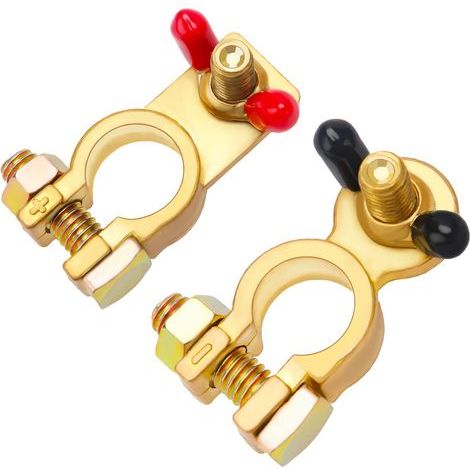 Pour 2 Pièces 12V/24V Cosse Batterie, VooGenzek Connecteurs de Batterie avec Écrou à Oreilles, Connecteurs de Batterie Positifs et Négatifs, pour Voiture, Van, Bateau, Camion (1/5)