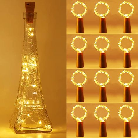 LED Bouteille Lumières,Guirlande Lumineuse,Blanc Chaud,2m 20 LEDs Bouteille Guirlande Liège Lampes,Étanche Fil en Cuivre Flexible Décoration pour Mariage,Party,DIY,Noël,Halloween(12 Pièces) (1/5)