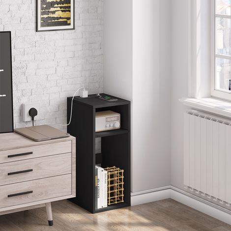 WOLTU 1x Nachttisch, Beistelltisch mit Ladefunktion Couchtisch mit 2 Steckdosen, 2 USB-Anschlüssen, Stauraum, 2 offene Fächer, für Schlafzimmer, Wohnzimmer 25x30x60cm, Schwarz