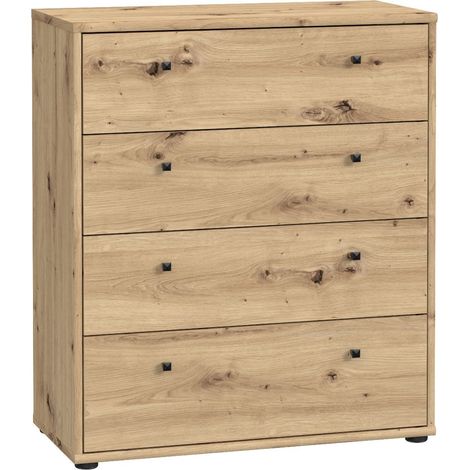 Commode TEMPRA 4 Tiroirs - Décor Chene Artisan  L 73,7 × P 34,8 × H 85,5 cm