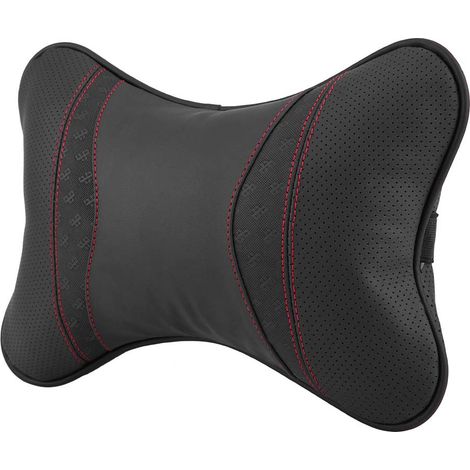 Almohadas para el cuello del coche para conducir, almohada de cuero para el cuello, reposacabezas y reposacabezas para viajar (negro) (1/5)