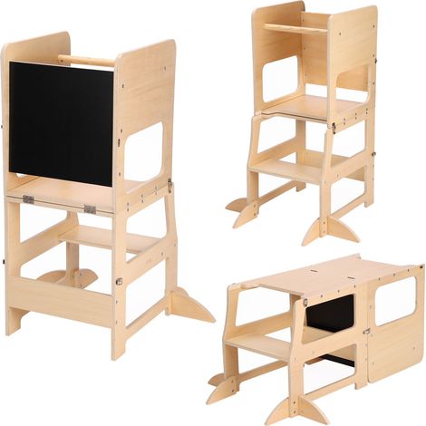 Sunny Mae Tour D'Orientation 2 En 1 Couleurs Naturelles Tour D'Apprentissage Pour Enfants Avec Tableau Noir, Table Avec Banc 49 X 40 X 92 Cm (1/5)