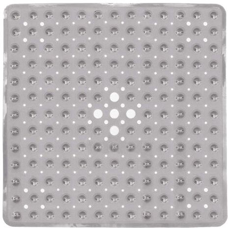QORVA-Tapis de douche carré 53 x 53 cm, antidérapant, anti-moisissure, avec ventouse, absorbant, sans BPA, antibactérien, lavable en machine, avec trous de drainage - Gris