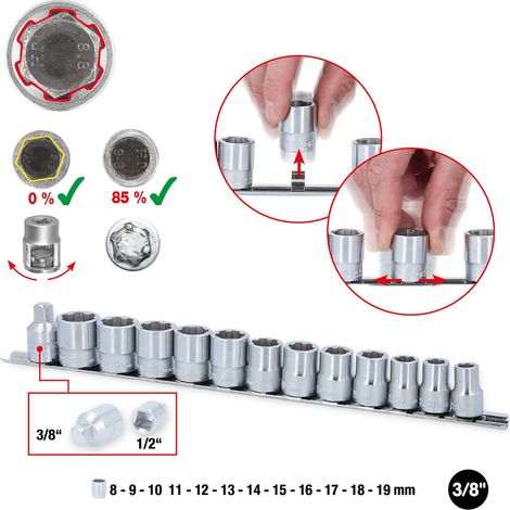KS TOOLS 3/8" RESCUEpower juego de llaves de vaso 13 pzs. 8-19 mm - 913.3930 (1/5)