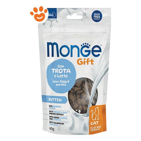 Monge Cat Gift Filled & Crunchy Kitten Trota e Latte + OMAGGIO - Monge Cat Gift Filled & Crunchy Kitten Trota e Latte + OMAGGIO - Confezione Da 60 Gr + OMAGGIO Monge GIFT