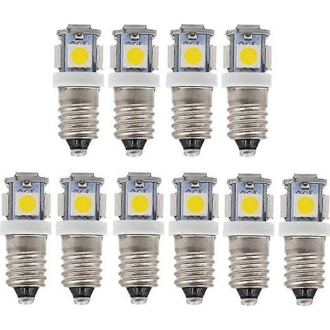 Lot de 10 ampoules LED E10 9V blanc froid 5 SMD 5W (blanc froid, 9V) (1/4)