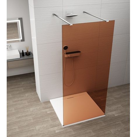 ESCA CHROME Panneau de douche monobloc en verre, autoportant, verre Marron, 1200 mm (1/4)