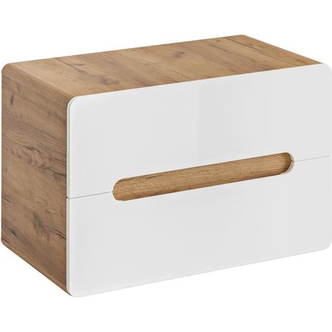 Waschtischunterschrank mit 2 Schubkästen 80 cm LUTON-56, Hochglanz weiß mit Wotan Eiche Nb., B/H/T ca. 80/53/46 cm (1/5)