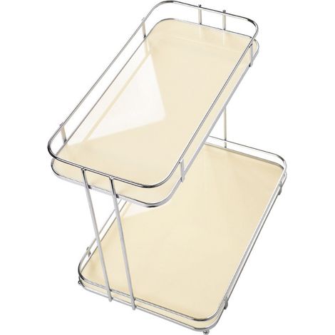 Étagère de rangement de bureau en fer acrylique épais à 2 niveaux, multifonctionnelle, pour comptoir, idéale pour la chambre, la cuisine et la salle de bain, couleur crème blanche. (1/5)
