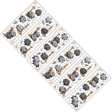 Planche de 6 autocollants floraux vintage en PET, auto-adhésifs, pour album photo et scrapbooking (type 1). (1/5)