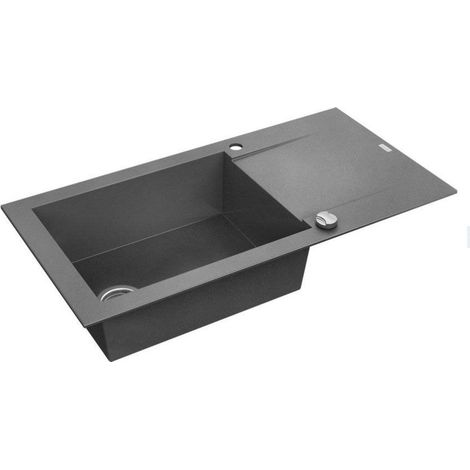 Carea Cuisine & Bain – Évier granit 1 bac réversible 98x50,5 cm – Résistant aux chocs et rayures – Facile à entretenir – Système de vidage automatique