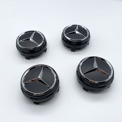Cache-moyeu 75mm compatible Mercedes AMG, capuchon centre de jante voiture, cache centre roue ABS pour jantes Mercedes, accessoire roue automobile, lot de 4 pièces – Noir Ma (1/2)