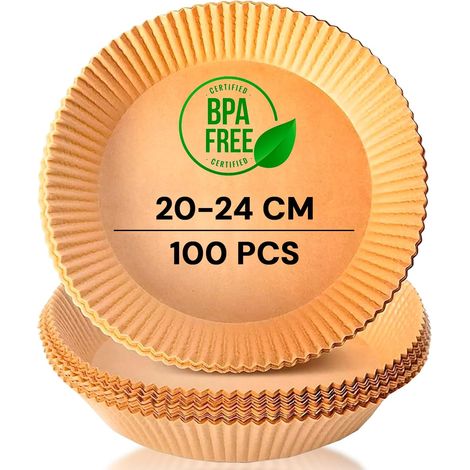 100 Papier Cuisson, Rond 20-24 cm, Antiadhésif, Sans BPA, Pour Friteuse 5-8 Litres (1/5)
