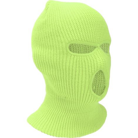 Gestrickte Gesichtsmaske mit 3 Löchern, winddicht und warm, ideal für Winter und Outdoor-Sportarten wie Skifahren oder Wandern. Fluoreszierendes Gelb. (1/5)