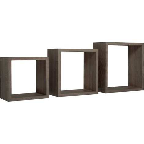 Estantes de pared cúbicos conjunto de 3 pc mod. InCubo Nogal (1/4)