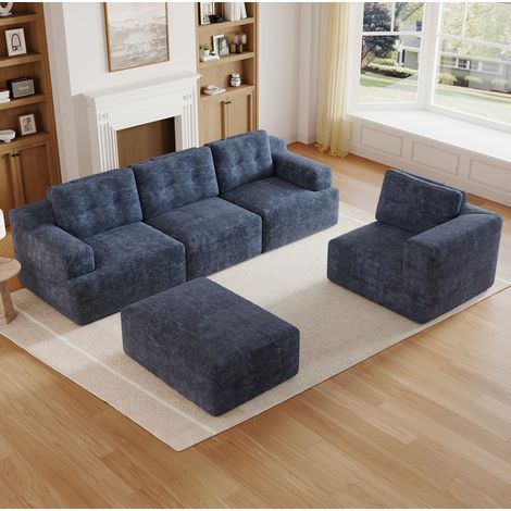 Sofá modular en U (252x180x82 cm), convertible en L o individual, sin montaje, chenilla azul (1/5)