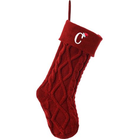 Chaussette De Noël - Tricotée En Laine - Initiale Brodée - Pour Cheminée Arbre De Noël - 1 Pièce (1/5)