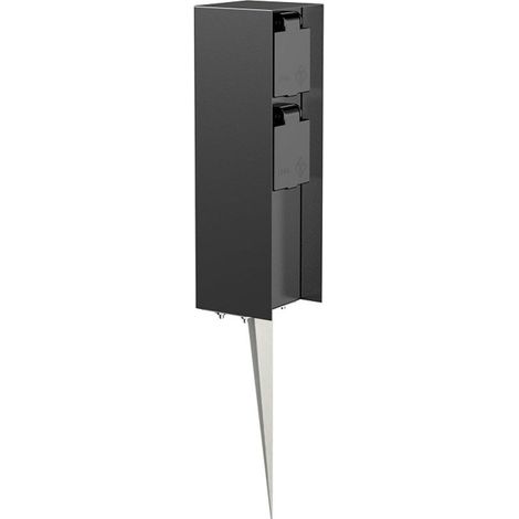 Paletto da giardino con picchetto di fissaggio a terra – Per esterni, IP44, doppio, nero, quadrato, 23 cm (1/5)