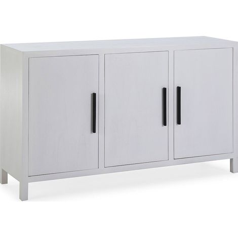 Buffet bois de cèdre blanc et métal noir design épuré - Blanc mat poignées noires (1/3)