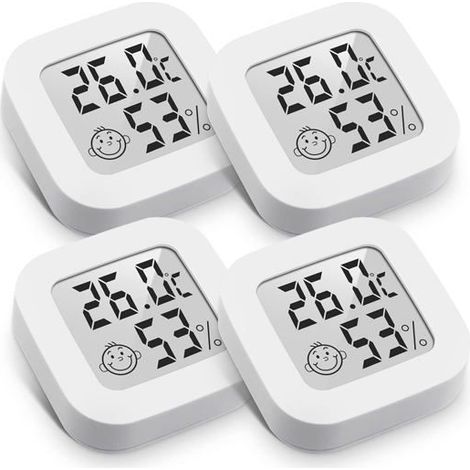 Ecleanfy - Mini Thermomètre Hygromètre Intérieur Digital à Haute Précision (4.3cm4.3cm, blanc, 4) (1/5)