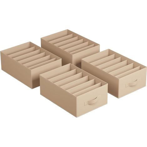 Juego de 4 cestas de almacenaje de 5 compartimentos, 45 x 25 x 18 cm, para pantalones y ropa, color beige arena