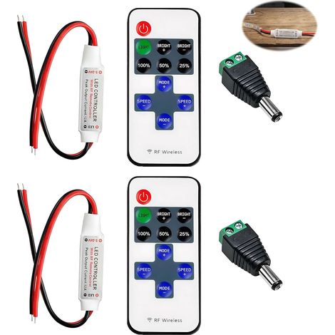 2PCS Régulateur de bande LED 12V pour Bandes LED Monochromes 5050/3528/2835/5630, Contrôleur de Luminosité avec LED 12V, Prise Telecommande Sans Fil, Telecommande LED, LED Telecommande (1/5)