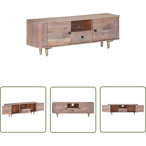 The Living Store Meuble TV 118x30x40 cm Bois d'acacia massif - Meubles Tv - Meuble Tv Bois - Meuble Tv Industriel - Meuble Salon - Meubles Design (1/5)