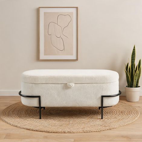 Coffre banc de rangement avec assise 114,5 cm finition blanc (1/5)