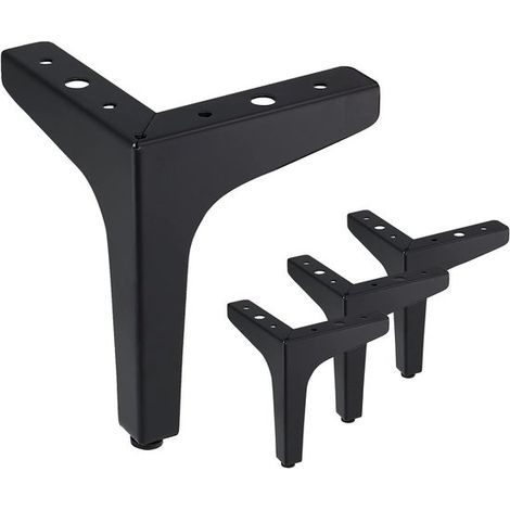 Pieds de meubles, lot de 4, pieds de canapé, pieds de meuble en fer, pieds de table, triangulaires, protecteurs de sol, antidérapants et résistants à l'abrasion pour canapé, meuble, table, 10 cm, noir (1/5)