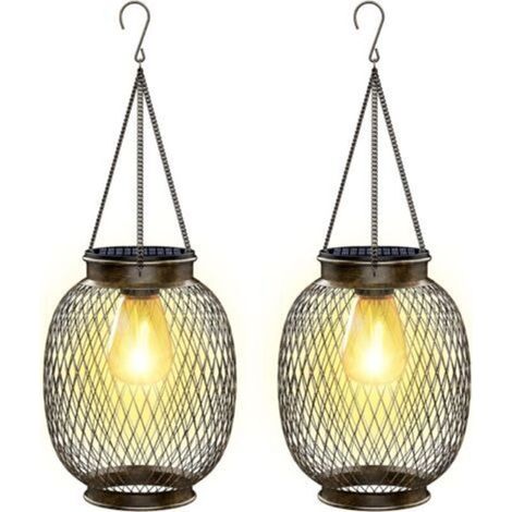 Lampe Solaire Exterieur Jardin Suspendue, IP65 Étanche Lanterne Solaire Exterieur 2 Pièces avec Ampoule LED Lampe pour Porche Cour Jardin (1/5)