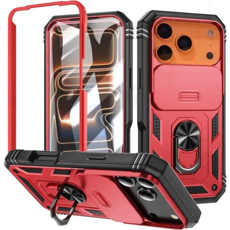 (Rouge, pour iPhone 15) Support magnétique rotatif à 360° pour voiture, étui coulissant antichoc de qualité militaire pour appareil photo. (1/5)