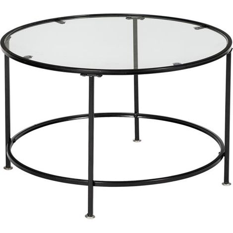 Table Basse Ronde, Plateau en Verre Trempé, Armature Métallique noir, Table de Salon, Bout de Canapé, Robuste et Stable, Décoratif, Noir par SONGMICS LGT021B01