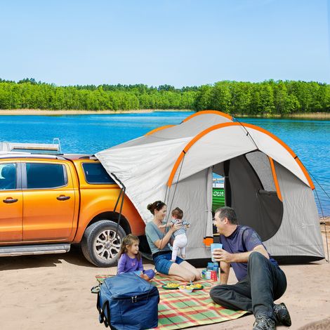 Tente de camping pour voiture, 3 portes, résistante aux intempéries, 239 cm x 210 cm x 210 cm, orange et gris