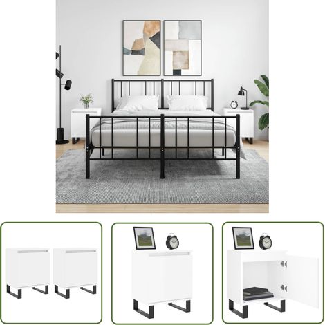 The Living Store Tables de chevet 2 pcs blanc 40x30x50 cm bois d'ingénierie - Table De Chevet - Meuble De Chambre - Table De Nuit - Commode - Rangement Intérieur (1/5)